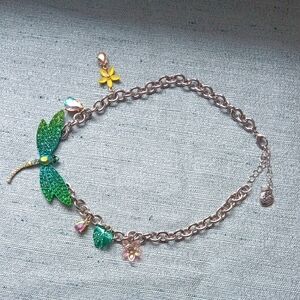 Betsey Johnson Green and Yellow Dragonfly Necklace